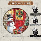 Round Wall Decor Christmas Metal Tin Sign Snowman Sign Rustic Wall Decor Wall Plaque Snowman Wreath Sign for Christmas Round Wreath Wall Decor Vintage Garage Yard Home Decor 12 * 12 in