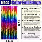6 Pack Rainbow Foil Fringe Curtain Backdrop, 3.28Ft x 8.2Ft Metallic Tinsel Foil Fringe Streamer Curtains for Photo Booth, Birthday, Wedding, New Year Party Decorations