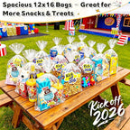 PigPotParty 12"x 16", 50Pcs Bottom Gusset Bags, Clear Plastic Cellophane Gift Mug Treat Goodie Bags with 50x Twist Ties, Large Party Favor Packaging, Toy Wrapping (No Side Gusset)