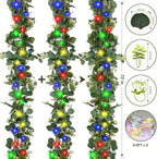 Eucalyptus Garland with Lights, 2Pcs 6FT Green Flower Garland Decor, Artificial Faux Eucalyptus Leaves Greenery Vines for Table Runner Wedding Bedroom Mantle Arches Backdrops Decorations