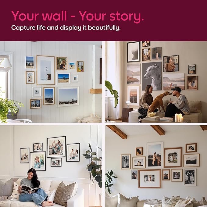 Mixtiles Official - Custom Photo Tiles - Personalized Printed Photos - Magnetic Wall Frames - Adhesive Sticker, No Nails - Various Sizes and Frames - large-set-Tile - Oak Frame