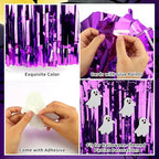 28x106 Inch Purple Sequin Tablecloth for Halloween Decorations, Metallic Tinsel Foil Fringe Table Skirt, Rectangle or Round Tables Decor, Table Cover, Ghost Decorations for Halloween Party