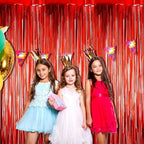 4 Pack Red Foil Fringe Curtain Backdrop, 3.28Ft x 8.2Ft Metallic Tinsel Foil Fringe Streamer for Party, Photo Booth Props, Birthday, 2022 Mother's Day Decoration Party Supplies