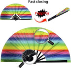 13'' Large Glitter Rave Fan Folding Hand Fans for Men Women Line Dancing Portable Handheld Clack Fan for Festival EDM Party Music Outfit Accessories