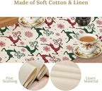 Christmas Table Runner,Christmas Plaid Deer Print Farmhouse Table Cloth Kitchen Dining Table Decoration for Home Party Decor 13x60 Inch