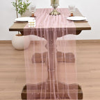 Joanlody Fall Pearl Table Runner 10ft Rustic Boho Tulle Table Runner with Pearls for Baby Shower Wedding Party Veil Dessert Thanksgiving Table Decor Dusty Rose 4pcs