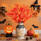 AmyHomie 20 Bundles Orange Fall Decor Artificial Flowers for Outdoor UV Resistant Faux Eucalyptus No Fade Fake Mums Plastic Plants Garden Porch Window Box Decorating