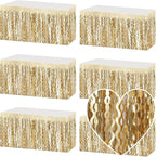 6 Pack 29x108 Inch Champagne Gold Wave Foil Fringe Table Skirts Metallic Banner for Tinsel Streamer Garland Backdrop for Parade Floats Wedding, Mother's Day, Birthday Mardi Gras Party Decorations