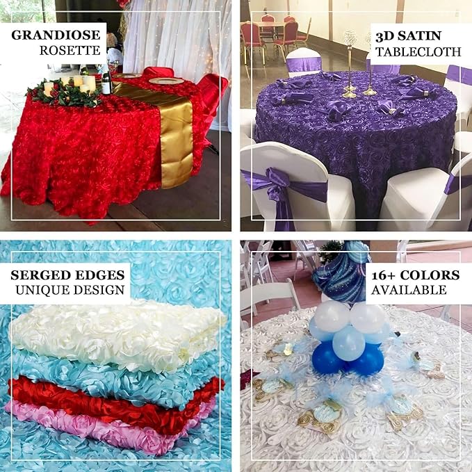 Efavormart 120" Beige Grandiose 3D Rosette Satin Round Tablecloth for Wedding Party Event Decoration