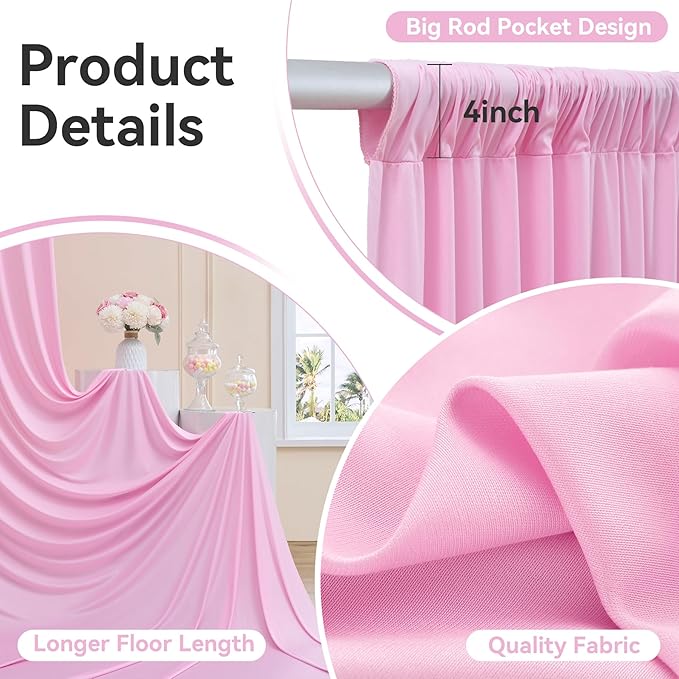 50ftx14FT Wrinkle Free Pink Backdrop Curtain, 10 Panels 14FT Height Pink Wedding Backdrop Drapes, Silky Polyester Back Drop Cloth for Birthday Photography Background Party Backdrop Draping