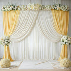 leegleri 50ftx12ft Wrinkle Free Ivory Backdrop Curtain, 10 Panels 12FT Height Ivory Wedding Backdrop Drapes, Silky Polyester Back Drop Cloth for Birthday Photography Background Party Backdrop Draping