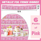 6 Pack 10 Ft Pink Foil Fringe Garland Metallic Streamers Tinsel Banner Wall Hanging Garland Backdrop for Parade Floats, Halloween, Christmas, Thanksgiving, New Year Party Decorations