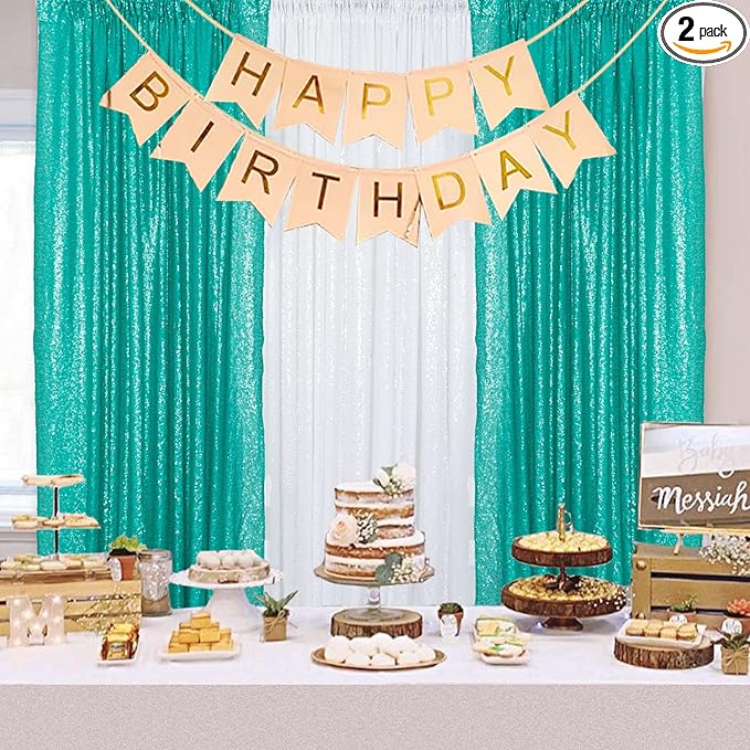 ShinyBeauty Sequin Backdrop 4x10ft Teal Sequin Curtains 2 Panels Wedding Drapes Glitter Backdrop Curtains for Parties Photography Background (4FTx10FTx2PC, Teal)