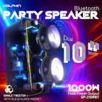 Dolphin 1000W Karaoke Party Speaker with 2 Wireless Microphones, Bluetooth, LED Lights, Tailgate Ready, and Long-Lasting Battery