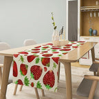 Strawberry Table Runner Spring Summer Fruit Wild Berry Forest Garden Dinner Runner for Girl Baby Shower Party Holiday Home Kitchen Dining Table Decor 13x60