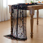JIALE Black Floral Table Runner, Embroidery Daisy Seasonal Table Decorations, 120Inch 10FT Tulle Fabric for Home Decor, Bridal Shower Wedding, Baby Shower Parties, DIY Craft