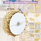 Naidiler Gold Leaf Ribbon, 20 Yards Artificial Gold Leaf Trim for DIY Crafts, Wrapping, Wedding Cake Baby Shower Party Wreath Garland Hair & Clothes Home Décor