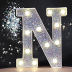 Pooqla Light Up Letters, LED Marquee Letters for Silver Birthday Decorations, Battery Powered Night Light Teenager Girl Room Decor, Gift for Girls Boys Wedding Bedroom Christmas Party Decor, Letter N
