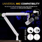 IXTECH Mic Arm White Premium Boom Arm 360° Rotatable Microphone Arm Stand with Desk Mount Fully Adjustable Sturdy and Universal VALIANT WHITE Model