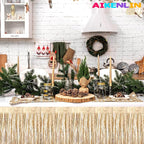 6 Pack 29x108 Inch Metallic Foil Fringe Tinsel Table Skirts Banner for Rectangle Tables Streamer Garland Backdrop for Wedding, Birthday, Parade Floats, Halloween Party Decoration(New Champagne Gold)