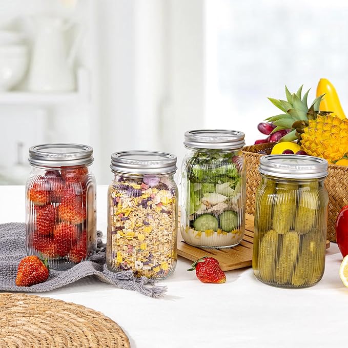 WELLIFE Large Mason Jars,2 Pcs Wide Mouth Mason Jars 32 Oz For Food Storage,Overnight Oats,Honey,Sauces,Meal Prep,Salad,Yogurt