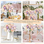 Tigeen Artificial Flowers Artificial Peonies Silk Flowers Faux Peony Fake Peony Silk Hydrangea Bouquet for Wedding Table Centerpiece Floral Vase Decor(Purple,Pink,6 Bundles)