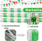6 Pack 10 Feet Silver Green Foil Fringe Garland Metallic Tinsel Streamers Banner Wall Hanging Backdrop Banner for Parade Floats, Thanksgiving, Christmas, Birthday, Halloween Party Decorations