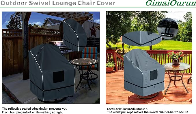 Outdoor Swivel Lounge Chair Cover 4 Pack, Waterproof Heavy Duty, (29 W x 31 D x 38.5 H inches), Gray