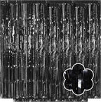 5 Pack Black Foil Curtain Backdrop 3.2ft x 9.8ft Metallic Tinsel Foil Fringe Curtains Streamer Photo Booth Backdrop for Birthday Party Engagement Bachelorette Party Decorations (Black)