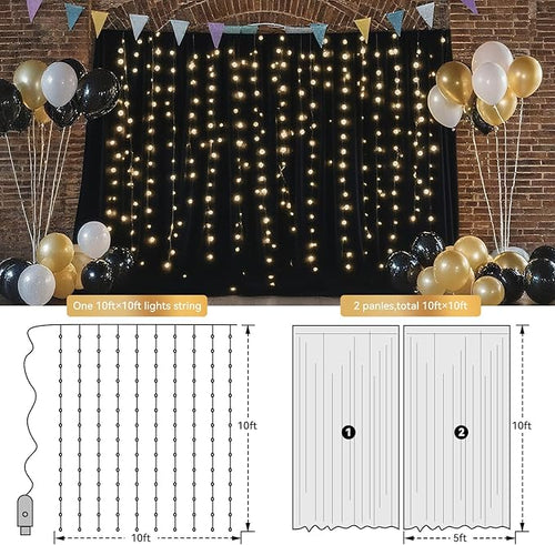 10×10ft Tulle Backdrop Curtains with Lights String - 300LED Fairy Lights Sheer Curtain Backdrop for Weddings Baby Shower and Birthday Party Decorations(6 Panels 5×10ft)