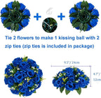 BLOSMON Royal Blue Artificial Flowers: 6 Pcs Fake Roses Flower Ball Centerpieces for Wedding Dinning Table - Faux Silk Kissing Bouquet with Base Floral Arrangement for Home Party Event Decor