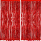 2Pack Red Foil Fringe Curtain, Glitter Red Metallic Tinsel Foil Fringe Curtains Photo Booth Backdrop for Birthday Party, Door Streamers for Wedding Bridal Shower Bachelorette Xmas Party Decorations