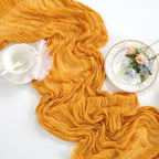 6 Pack Gold Cheesecloth Table Runner 10ft Boho Gauze Fabric Cheese Cloth Table Runner 35 x 120 Inch Rustic Sheer Runner for Romantic Wedding Decor Baby Shower Party Table Centerpiece Decoration