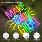 Make Today Great Neon Sign for Wall Decor, Inspirational Colorful Letter Neon Light, Dimmable Motivational Word Led Light Up Sign for Classroom, Cafe, Wedding Party,Birthday Wall Decor