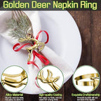 ZeeDix Gold Reindeer Christmas Napkin Rings Set of 24, Napkin Holder Ring for Christmas Dinner Table Decor Cloth Napkins, Wedding Receptions, Holiday Party, Banquet and Home Kitchen