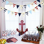 Navy Red Beige Gold Glitter Stamping Paper Pennant Banner Flag Triangle Bunting for Nautical Pirate Ahoy Achor Theme Birthday Baby Shower Wedding Let's Get Nauti Bachelorette Party Decoration Supplies