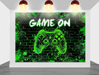 Mocsicka Game On Backdrop Video Game for Boys Level Up Birthday Party Decoration Game Night Arcade Neon Glow Gamer Banner Photography Background (Green, 10x7ft(120"x82"))