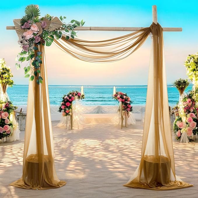 MDS Halloween Chiffon Draping Fabric - 2 Panel, 30" Wide x 50ft Long - Sheer Spooky Arbor & Canopy Drapery for Haunted House Backdrops, Party Ceilings, DIY Costumes & Themed Events - Mocha