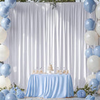 60ftx14FT Wrinkle Free White Backdrop Curtain, 12 Panels 14FT Height White Wedding Backdrop Drapes, Silky Polyester Back Drop Cloth for Birthday Photography Background Party Backdrop Draping