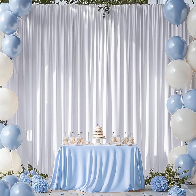 10ftx14FT Wrinkle Free White Backdrop Curtain, 2 Panels 14FT Height White Wedding Backdrop Drapes, Silky Polyester Back Drop Cloth for Birthday Photography Background Party Backdrop Draping
