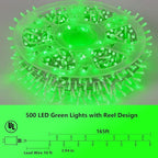 YEGUO 165ft 500 LED Halloween Lights Outdoor Waterproof, Green String Lights Indoor Plug in, 8 Modes Clear Wire for Halloween Holiday Home Tree Garden Patio Decor