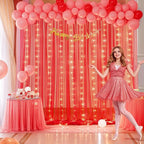 Red Tulle Backdrop Curtain with Lights String for Parites 10x8ft Red Sheer Backdrop Curtains Drapes for Birthday Party Bridal Shower Baby Shower Christmas Wall Photo Booth Background Decorations