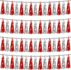 4P Red Silver Foil Fringe Metallic Tassel Streamers Banner Tassel Garland for Parade Floats, Graduation, Wedding, Birthday, Halloween, Christmas, Bridal/Baby Shower Party Decorations