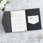 20 PCS Black Tri-fold Laser Cut Wedding Invitation Pockets for 5x7 Wedding Cards Bridal Shower Engagement Quinceanera Invitation