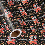 LeZakaa Day of the Dead Wrapping Paper Roll, Skulls, Día de Muertos Skeleton Couple Playing Guitar Design, for Party Celebrations, Romance, Mini Roll 17 in x 16.4 Ft
