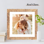 10x10 Picture Frame Set of 4 with Real Glass, Rustic Brown Frames Display 8x8 Picture with Mat or 10 x 10 Without Mat, Wooden Square Photo Frame for Wall Mount and Tabletop Display