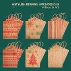 MESHA Christmas Gift bags 24Pcs 8.6x7x3.3'' Kraft Paper Bags with Handles Bulk for Gifts Holiday Xmas Goodie, Party Favors, Candy, Treat