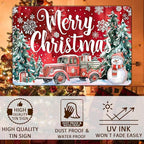 Christmas Truck Metal Tin Sign Merry Christmas Sign Funny Snowman Tin Sign Christmas Tree House Decoration for Indoor Home House Decor Party Supplies 8x12Inch