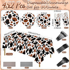 452 Pcs Cow Print Party Decorations Supplies Include Brown Cow Print Paper Plates Napkins Cups Tablecloth Cutlery Straws for Western Rodeo Birthday Baby Shower Farm Animal Party Decorations