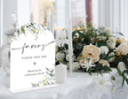 Greenery Favors Sign, 6 x 8 Inch White Arch Acrylic Wedding Sign with Holder, Wedding Sign for Ceremony and Reception, Wedding Decoration, Wedding Supplies - LY26